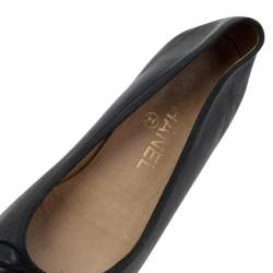 Pre Owned Chanel Black Leather CC Cap Toe Bow Ballet Flats Size 38.5