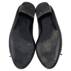 Pre Owned Chanel Black Leather CC Cap Toe Bow Ballet Flats Size 38.5