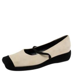 Pre Owned Chanel Black/White Suede Square Toe Platform Ballet Flats Size 40