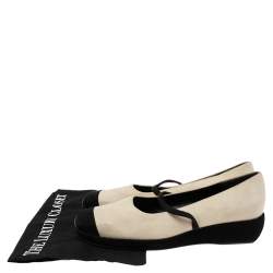 Pre Owned Chanel Black/White Suede Square Toe Platform Ballet Flats Size 40