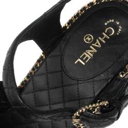 مملوكة مسبقًا Chanel Black Quilted and Braided Leather Straps Wedge Platform Sandals Size 38.5