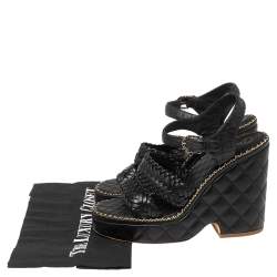 مملوكة مسبقًا Chanel Black Quilted and Braided Leather Straps Wedge Platform Sandals Size 38.5