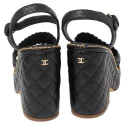 مملوكة مسبقًا Chanel Black Quilted and Braided Leather Straps Wedge Platform Sandals Size 38.5