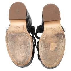 مملوكة مسبقًا Chanel Black Quilted and Braided Leather Straps Wedge Platform Sandals Size 38.5