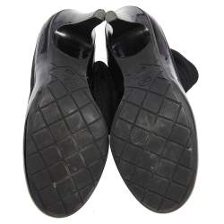 Pre Owned Chanel Black Patent Leather and Fabric Sock Boots Size 38.5