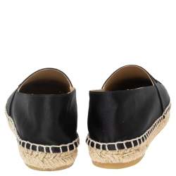 Pre Owned Chanel Black Satin and Fabric CC Flat Espadrilles Size 38