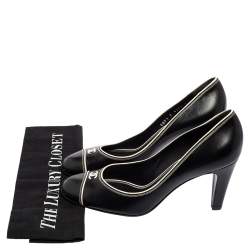 Pre Owned حذاء كعب عالي شانيل جلد أسود مزين سي سي مقدمة مستديرة مقاس 40