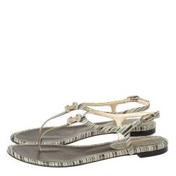 Pre Owned Chanel Tri-Color Suede CC Logo T-Strap Thong Sandals Size 40