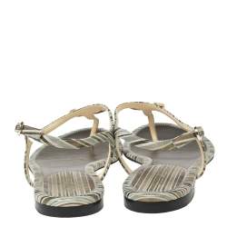 Pre Owned Chanel Tri-Color Suede CC Logo T-Strap Thong Sandals Size 40