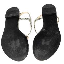 Pre Owned Chanel Tri-Color Suede CC Logo T-Strap Thong Sandals Size 40