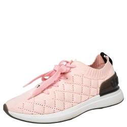 Chanel Pink Knit Fabric CC Low-Top Sneakers Size 38 Chanel