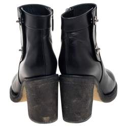 Chanel Black Leather CC Turnlock Ankle Boots Size 38