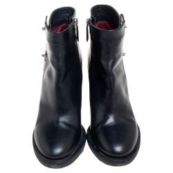 Chanel Black Leather CC Turnlock Ankle Boots Size 38