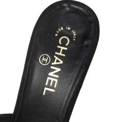 Pre Owned Chanel Black Leather and Canvas CC Faux Pearl Embellished Sandals Size 41