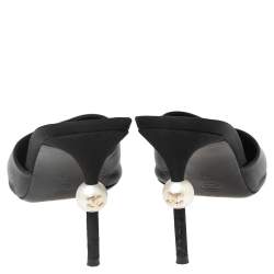 Pre Owned Chanel Black Leather and Canvas CC Faux Pearl Embellished Sandals Size 41