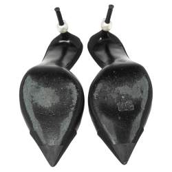 Pre Owned Chanel Black Leather and Canvas CC Faux Pearl Embellished Sandals Size 41