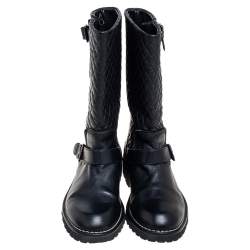 Chanel Black Quilted and Leather Mid-Calf Boots Size 40.5