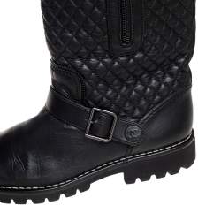 Chanel Black Quilted and Leather Mid-Calf Boots Size 40.5