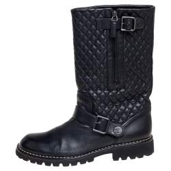 Chanel Black Quilted and Leather Mid-Calf Boots Size 40.5