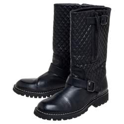 Chanel Black Quilted and Leather Mid-Calf Boots Size 40.5