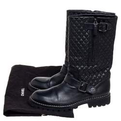 Chanel Black Quilted and Leather Mid-Calf Boots Size 40.5