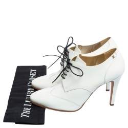 Chanel White Patent Leather CC Lace Up Booties Size 39.5 