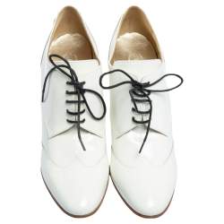 Chanel White Patent Leather CC Lace Up Booties Size 39.5 