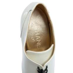 Chanel White Patent Leather CC Lace Up Booties Size 39.5 