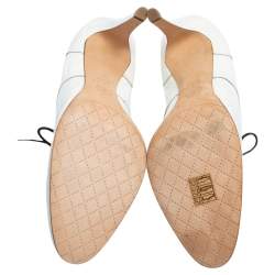 Chanel White Patent Leather CC Lace Up Booties Size 39.5 