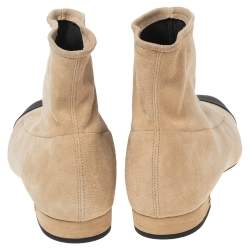 Chanel Beige/Black Suede and Satin Cap-Toe Ankle Boots Size 39.5