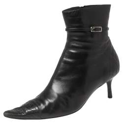 Chanel Black Leather and Quilted CC Pointed-Toe Ankle Boots Size 40
