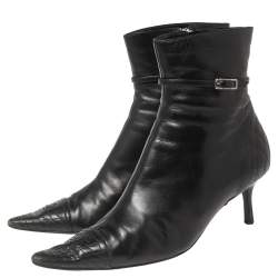 Chanel Black Leather and Quilted CC Pointed-Toe Ankle Boots Size 40