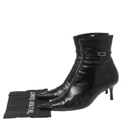 Chanel Black Leather and Quilted CC Pointed-Toe Ankle Boots Size 40