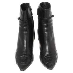 Chanel Black Leather and Quilted CC Pointed-Toe Ankle Boots Size 40