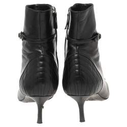 Chanel Black Leather and Quilted CC Pointed-Toe Ankle Boots Size 40