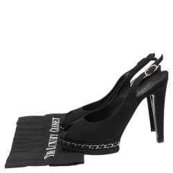 Pre Owned Chanel Black Canvas Chain Link Slingback Sandals Size 39.5