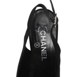 Pre Owned Chanel Black Canvas Chain Link Slingback Sandals Size 39.5