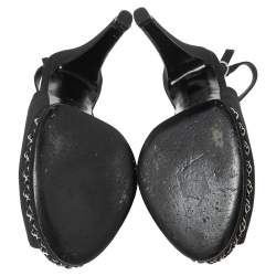 Pre Owned Chanel Black Canvas Chain Link Slingback Sandals Size 39.5