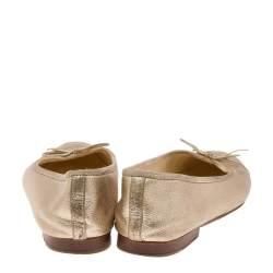 Pre Owned Chanel Metallic Gold Leather CC Bow Ballet Flats Size 37