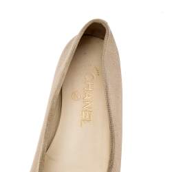 Pre Owned Chanel Metallic Gold Leather CC Bow Ballet Flats Size 37
