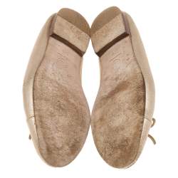 Pre Owned Chanel Metallic Gold Leather CC Bow Ballet Flats Size 37