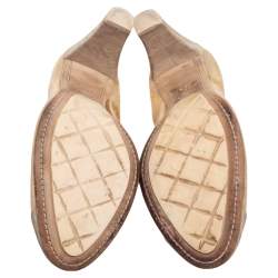 Pre Owned Chanel Gold Metallic Fabric and Beige Suede Elastic Ballet Pumps Size 38.5
