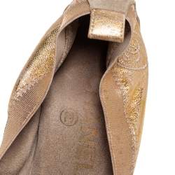 Pre Owned Chanel Gold Metallic Fabric and Beige Suede Elastic Ballet Pumps Size 38.5