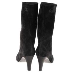 Chanel Black Suede and Satin Gabrielle Cap Toe Mid Calf Boots Size 39