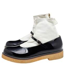 Chanel Black/White Patent and Leather Mary Jane Sock Boots Size 40