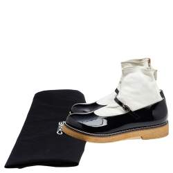 Chanel Black/White Patent and Leather Mary Jane Sock Boots Size 40