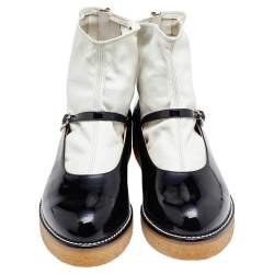 Chanel Black/White Patent and Leather Mary Jane Sock Boots Size 40