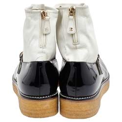 Chanel Black/White Patent and Leather Mary Jane Sock Boots Size 40