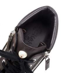 Pre Owned Chanel Dark Brown Leather Double Zip CC High Top Sneakers Size 39