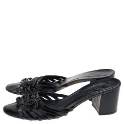Chanel Black Leather CC Sandals Size 39
